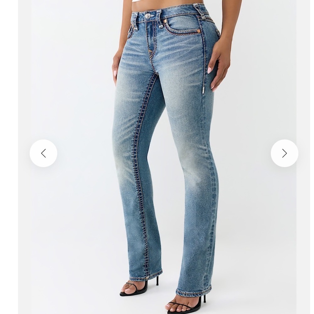 True Religion Billie Mid Rise Straight Leg Jeans Blue Horseshoe Pockets 27x32 - Picture 1 of 11